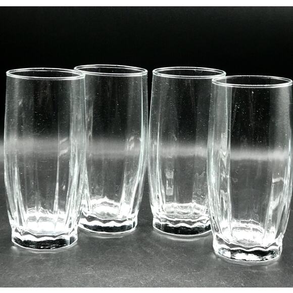 Vintage MCM Libbey Crisa Clear Beverage Glasses Ribbed Tumbler Glasses Set of 4 - Picture 1 of 6